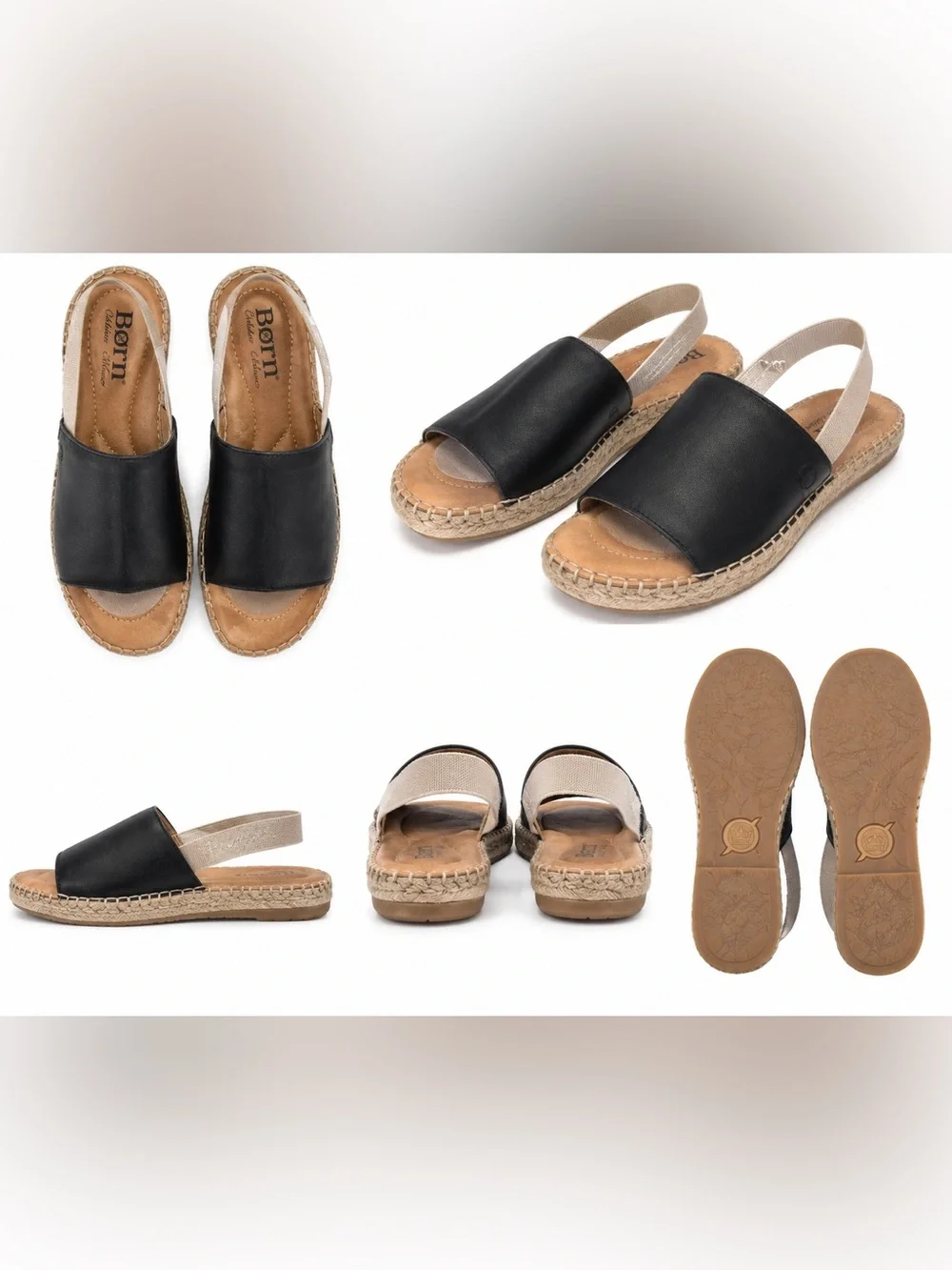 Born Black Leather Espadrille Slingback Sandals Size 7 Comfort Shoes